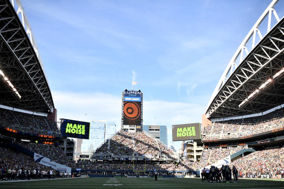 A drone briefly suspended play during the Seahawks-Falcons game on Sunday afternoon in Seattle.